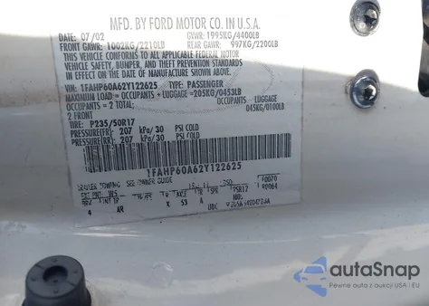 2002 Ford Thunderbird from USA, damaged, VIN 1FAHP60A62Y122625